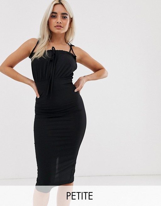 PrettyLittleThing Petite bodycon midi dress with ruched bustier in black