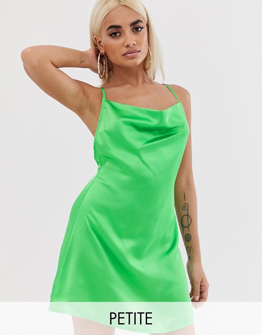 PrettyLittleThing Petite cami dress with cowl neck in green