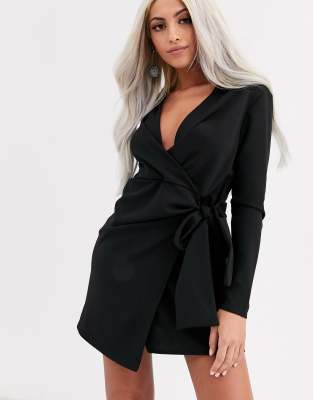 pretty little thing black wrap dress