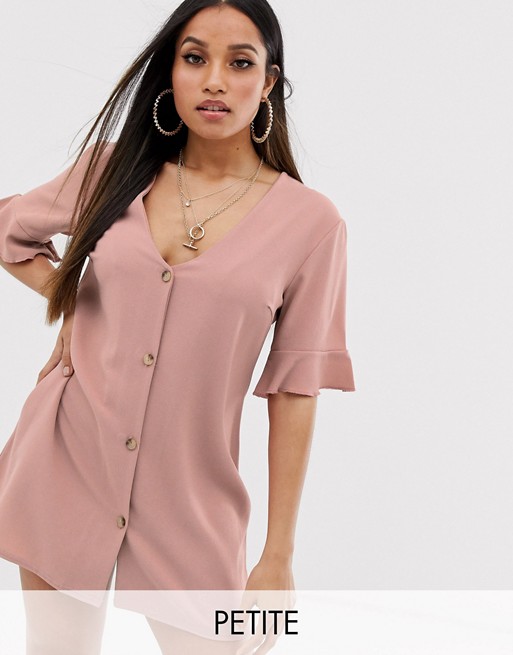 PrettyLittleThing Petite mini dress with button through in dusty pink