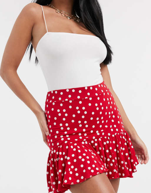 Pretty little thing red polka dot skirt hotsell