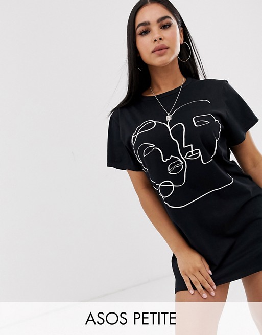 PrettyLittleThing Petite mini t-shirt dress with faces slogan