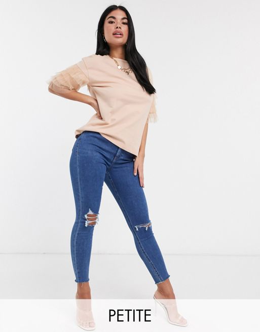 PrettyLittleThing Petite t-shirt with mesh sleeve in pink