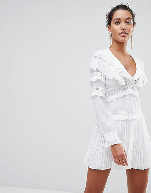 PrettyLittleThing Pleated Frill Detail Dress
