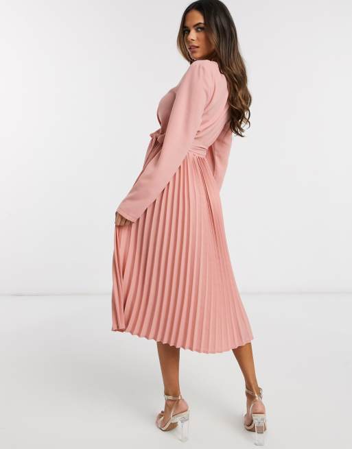 Rose long sleeve store pleated midi dress