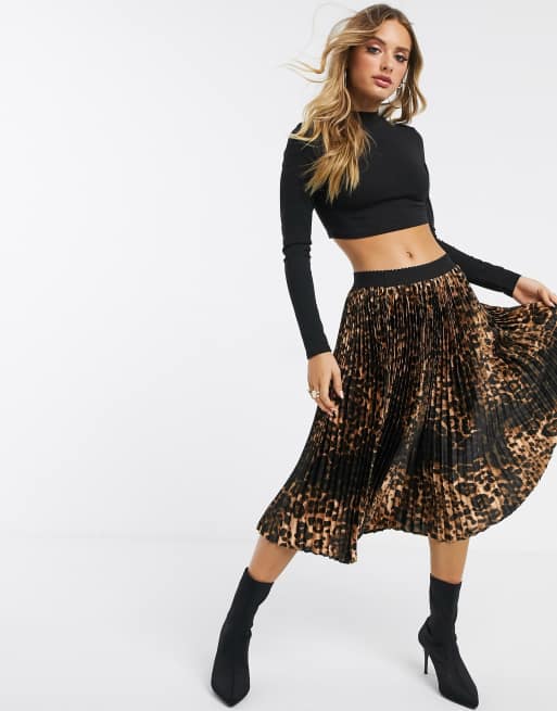 PrettyLittleThing pleated midi skirt in leopard print | ASOS