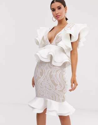 white ruffle dress pretty little thing