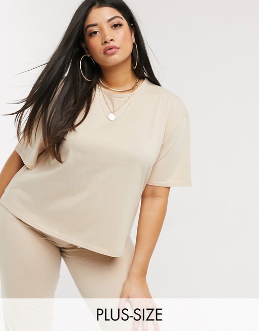 PrettyLittleThing Plus co-ord t-shirt in stone