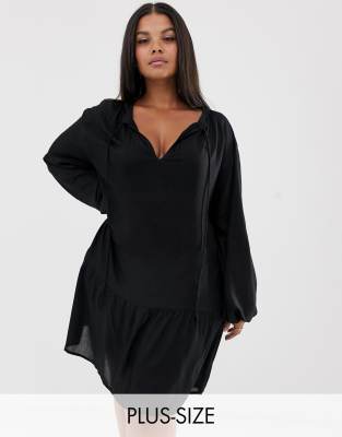 pretty little thing black smock dress