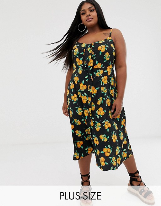 PrettyLittleThing Plus midi dress with tie front in fruit print