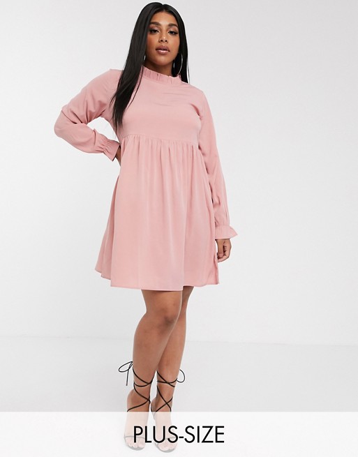 PrettyLittleThing Plus shift mini dress with frill detail in dusty pink