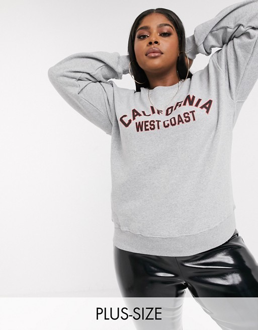 PrettyLittleThing Plus sweater with California slogan in grey