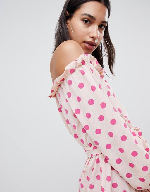 Pink polka 2025 dot bardot dress