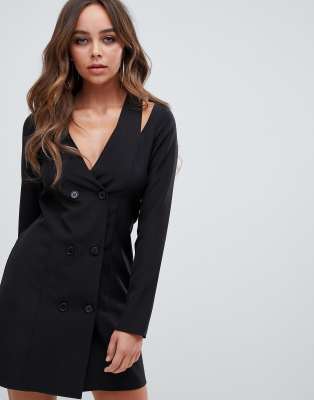 pretty little thing black blazer dress