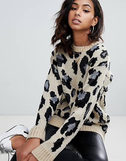 PrettyLittleThing ribbed sweater in leopard print