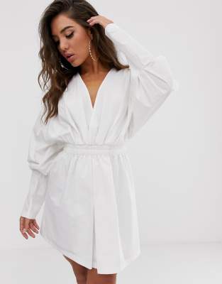 white ruched shirt dress