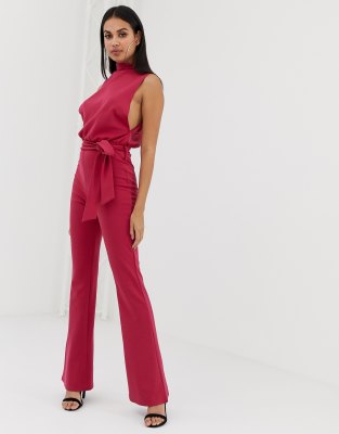 high neck tie waist jumpsuit