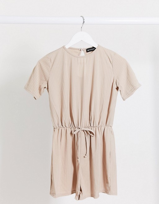 PrettyLittleThing short sleeve playsuit in stone