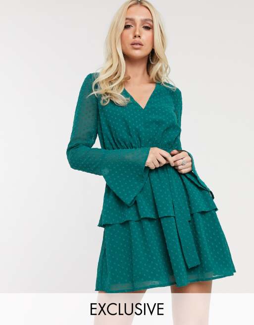 Formal tie wrap shop frill detail skater dress