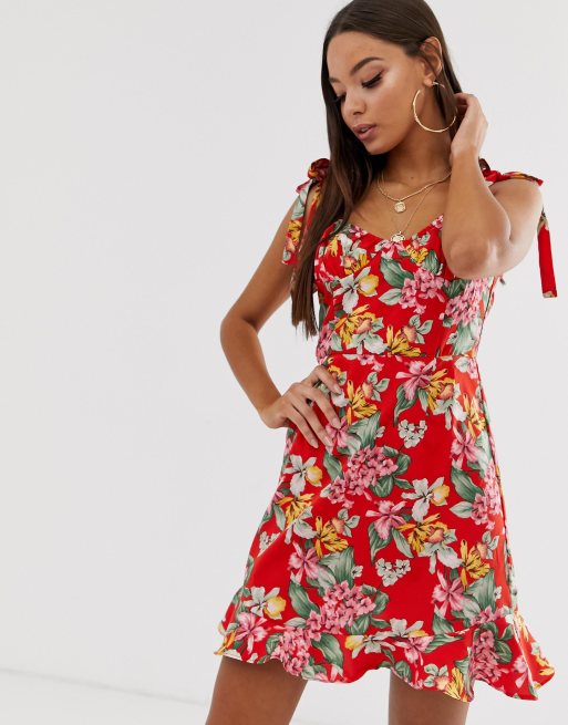 Pretty little thing clearance red floral dress