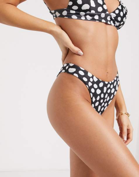 Slip bikini sgambati neri con conchiglie sui bordi Asos Donna Sport & Swimwear Costumi da bagno Bikini Bikini Sgambati 