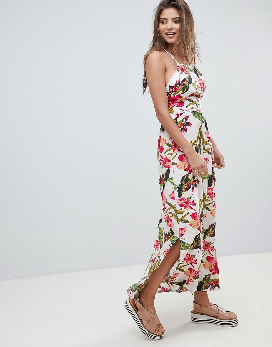 PrettyLittleThing Square Neck Floral Maxi Dress-White