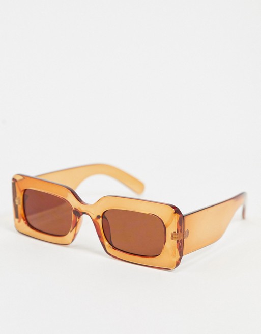 PrettyLittleThing square sunglasses with thick frames in orange