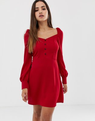 prettylittlething broderie mini dress with tiered skirt detail in red