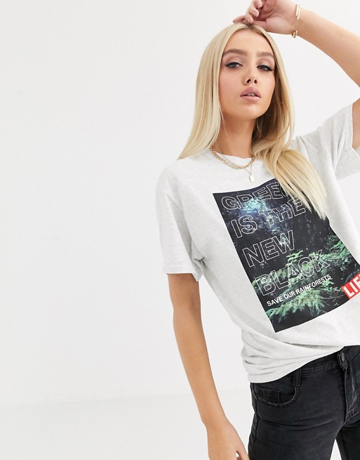 PrettyLittleThing t-shirt with green is the new black slogan in grey