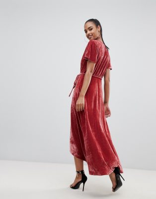 velvet wrap midi dress