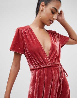 pretty little thing velvet wrap dress