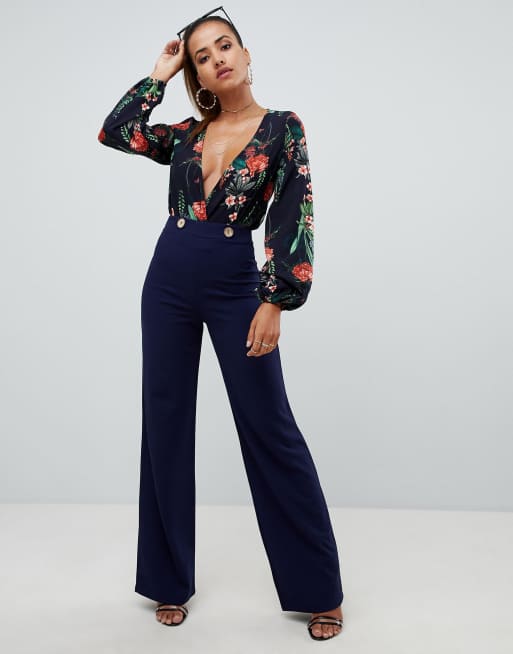 PrettyLittleThing – Weitgeschnittene, blaue Hose mit hohem Bund