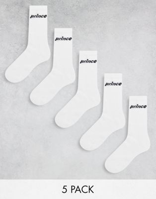 Prince 5 pack logo sports socks in white
