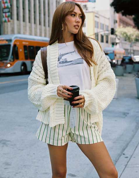 Princess Polly Abner cable knit oversized balloon sleeve cardigan in cream - view 1