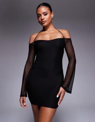 Princess Polly Acosta Mesh Sleeve Bodycon Mini Dress In Black