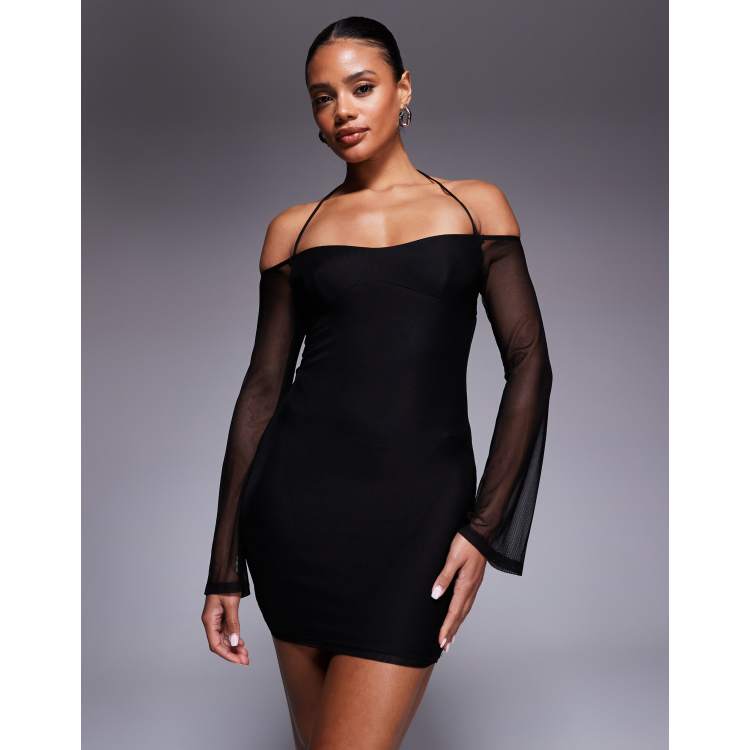 Princess Polly Women's Acosta Mixed Media Long Sleeve Minidress - Black - Mini dresses
