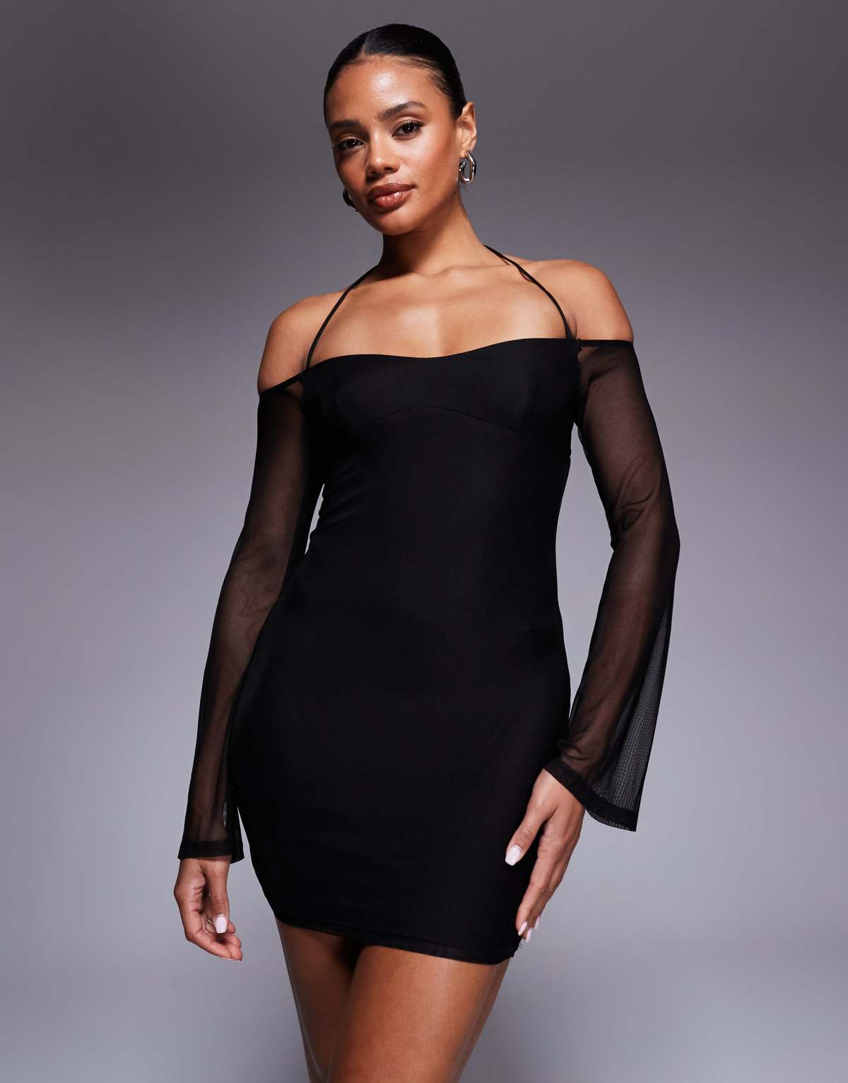 Princess Polly Acosta mesh sleeve bodycon mini dress in black