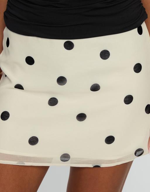 Princess Polly – Adelaida – Minirock aus Chiffon in Creme mit Polka Dots, 4 von 4
