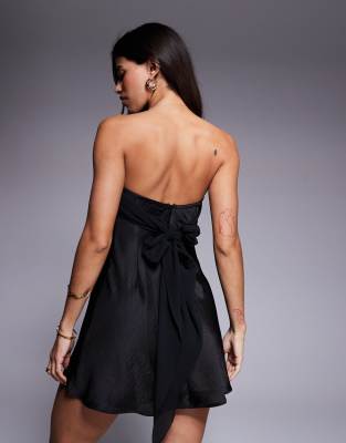 princess polly baby blue dress Princess Polly Adoration satin off the shoulder chiffon bow tie back mini  dress in black