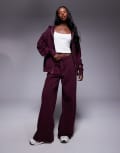[Princess Polly] Princess Polly All Day cotton drawstring waist wide leg sweatpants in burgundy (part of a set)-Red 4 Wine