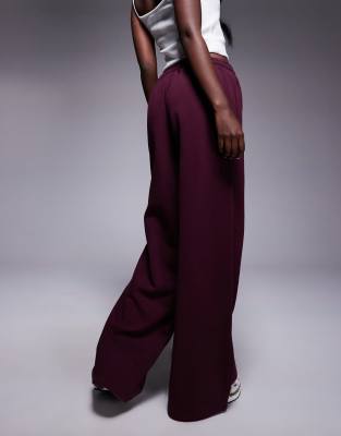 Princess Polly All Day Cotton Drawstring Waist Wide Leg Sweatpants In Burgundy