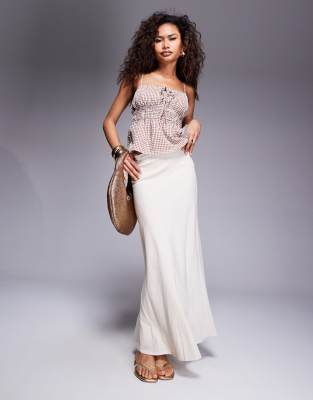 Princess Polly - All in Ones - Maxirock aus Leinenmix in Beige mit Schrägschnitt-Neutral