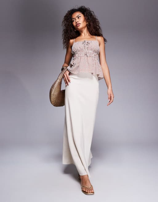 Princess Polly – All in Ones – Maxirock aus Leinenmix in Beige mit Schrägschnitt, 2 von 5