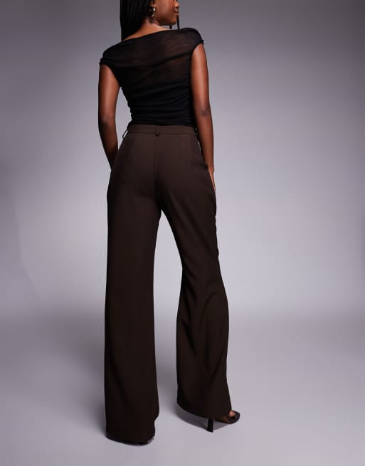 Princess Polly Ambient high-waisted pleat front tailored pants in chocolate, 3 of 5