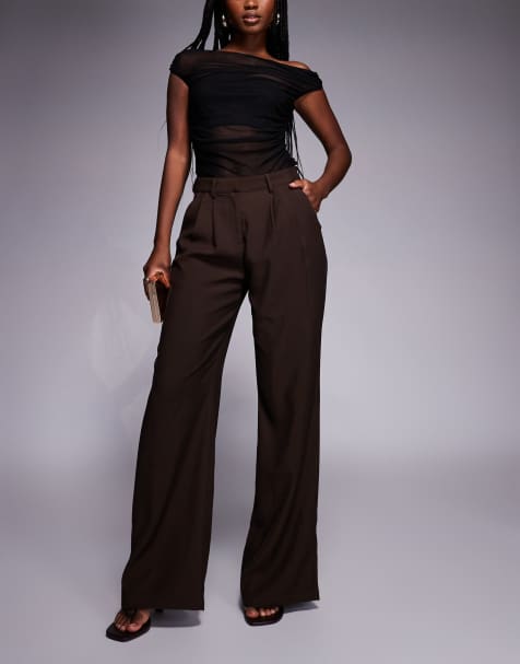 Princess Polly - Ambient - Pantalon ajusté à pinces à l'avant et taille haute - Chocolat - view 1