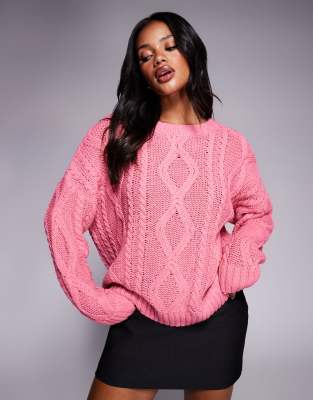 Princess Polly - Anaya - Oversize-Pullover in Rosa mit Zopfmuster