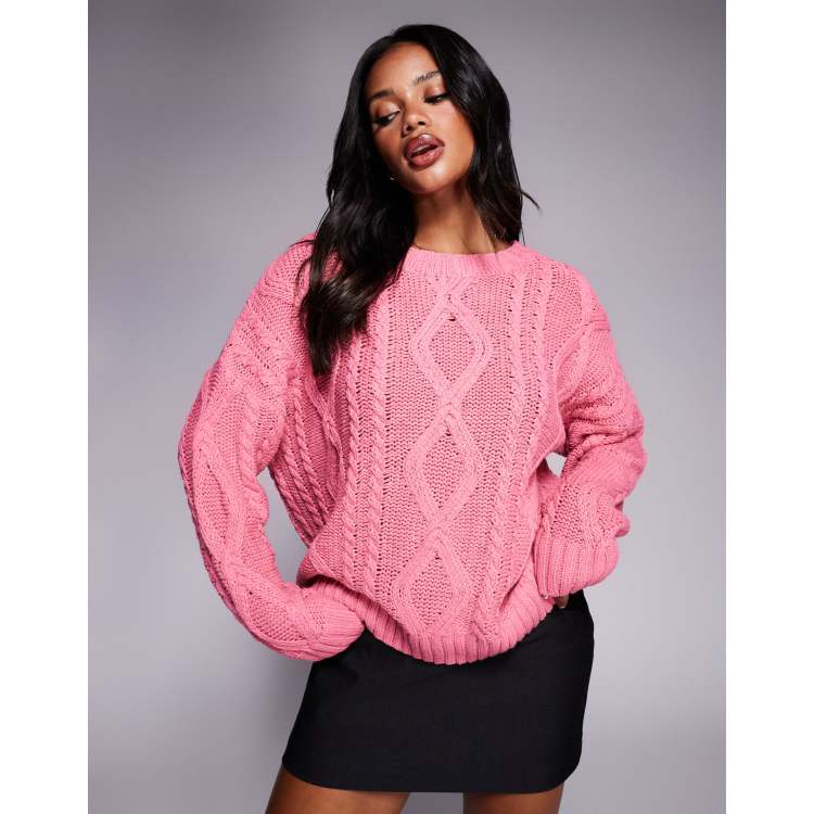 ニット/セーター akiki CABLE KNIT /pink Rose pink Turtleneck Cable-Knit Long Sleeve Sweater – The