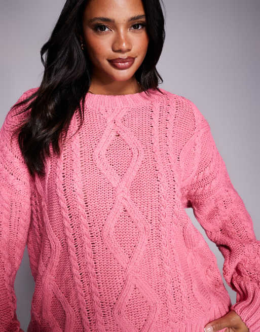 Princess Polly – Anaya – Różowy sweter oversize o warkoczowym splocie, 4 z 4