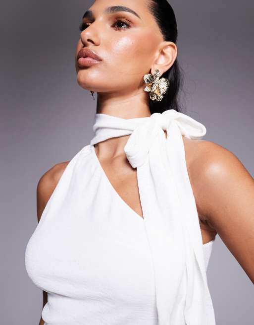 Princess Polly Anderstone slinky scarf neck tie top in white, 3 of 4