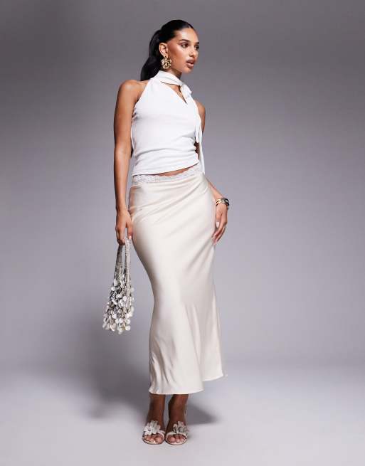 Princess Polly Anderstone slinky scarf neck tie top in white, 4 of 4